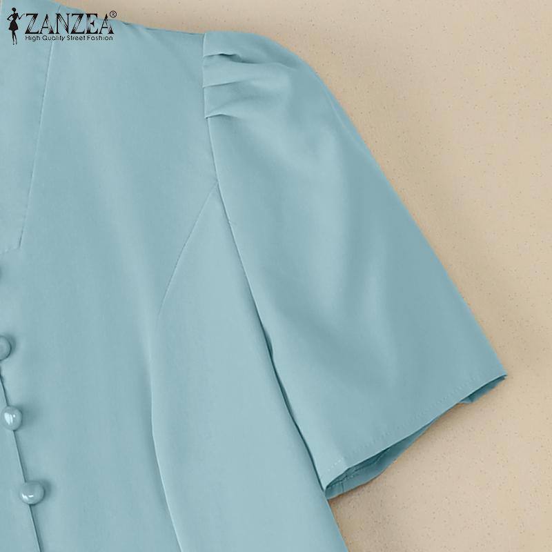 ZANZEA Blusa Casual de Verano para Mujer con Cuello en V, Manga Corta y Corte Slim