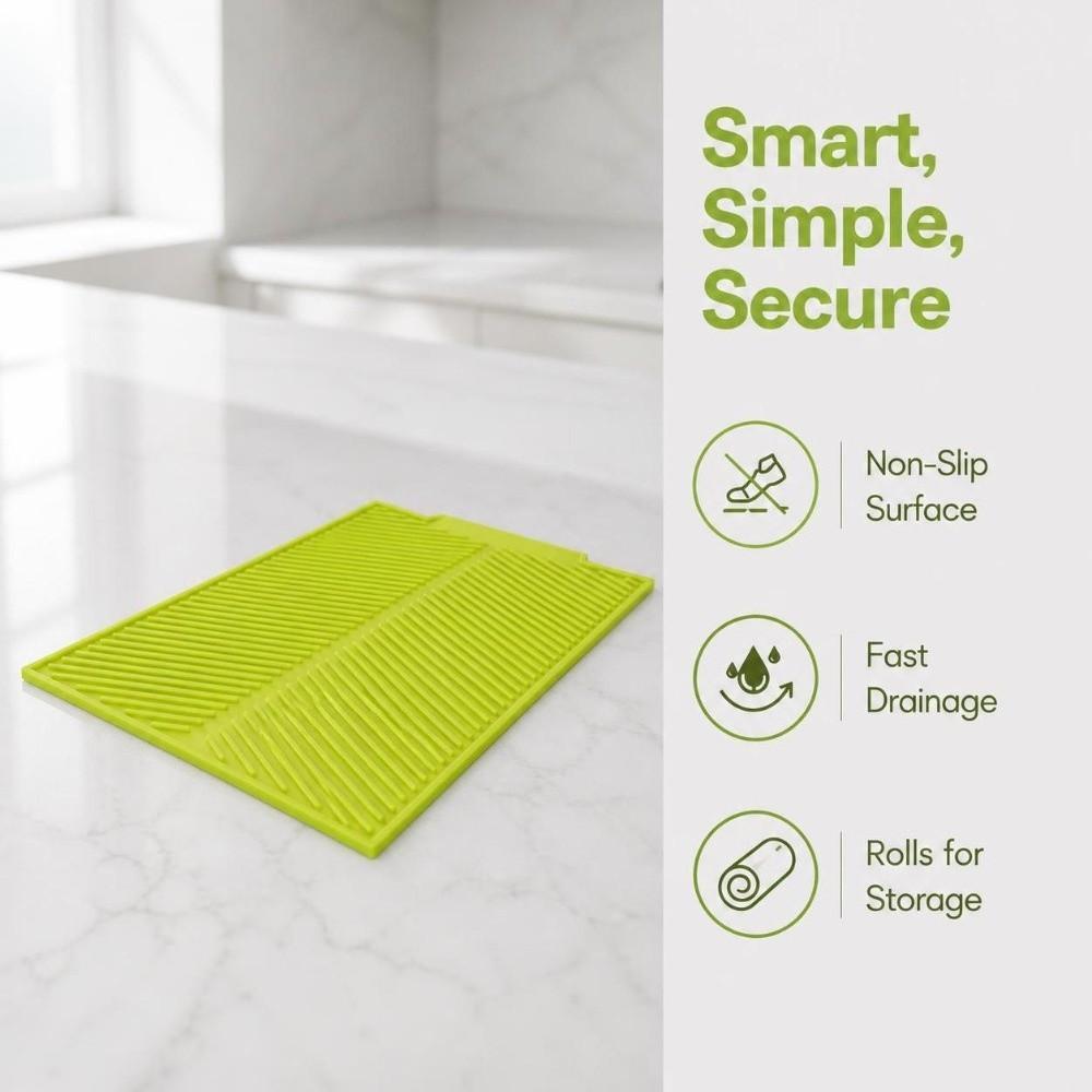 Green Grey Dish Drying Mat Silicone Drain Mat Durable Drain Tray Kitchen Counter Sink