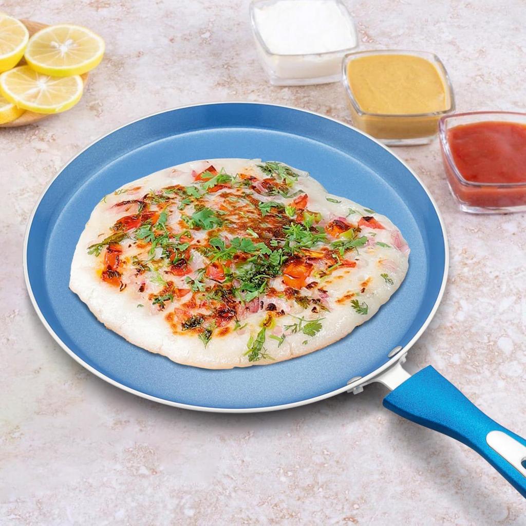 Blue Ceramic Non Stick Induction Dosa Tawa 28Cm