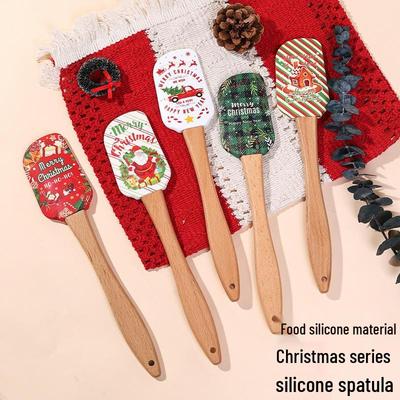 Spatule de Noël en Silicone avec Manche en Bois - Outil pour Pâtisserie et Mélange de Beurre