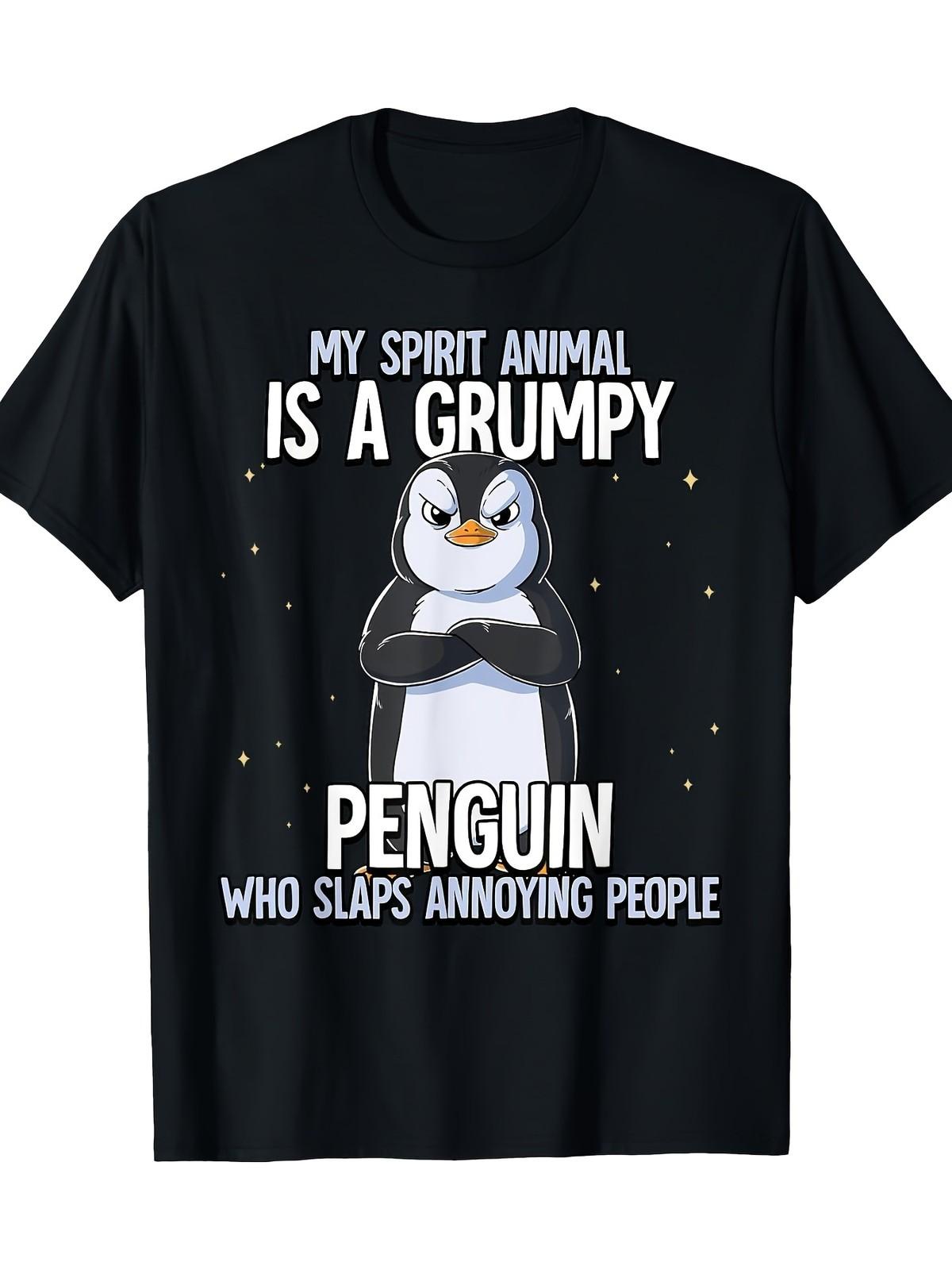 Grumpy Penguin Funny Spirit Animal Humor Graphic T-Shirt Sarcastic Tee S