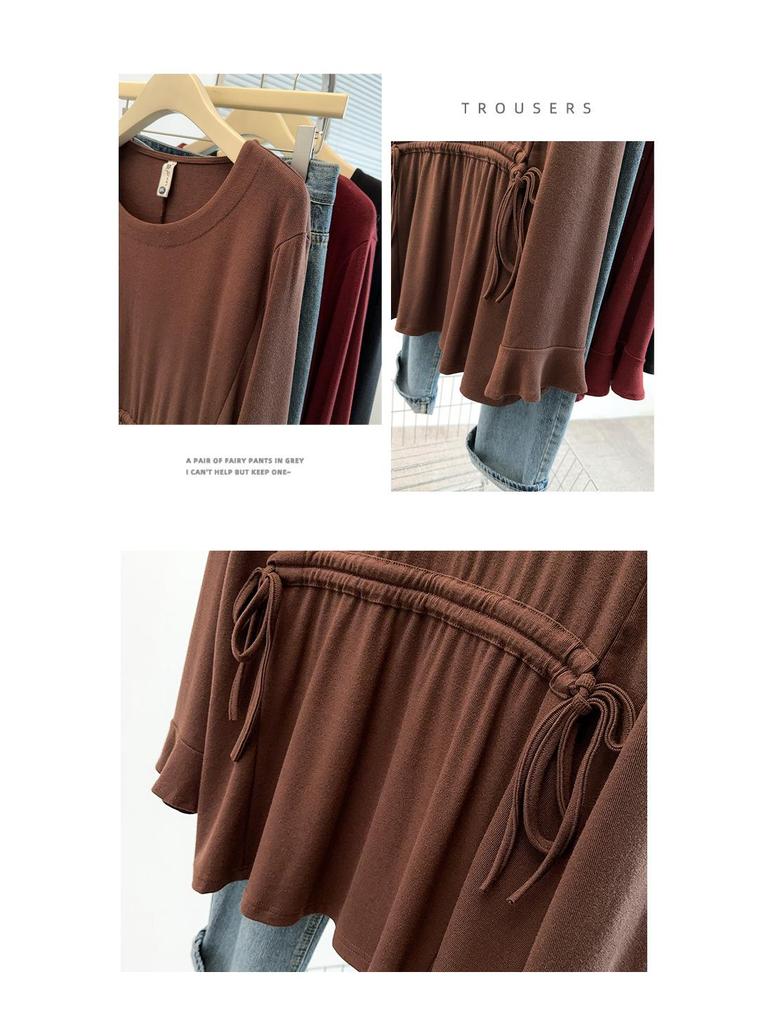 Plus Size Autumn Round Neck Ribbed Pullover Base Layer for Women - Slimming & Versatile