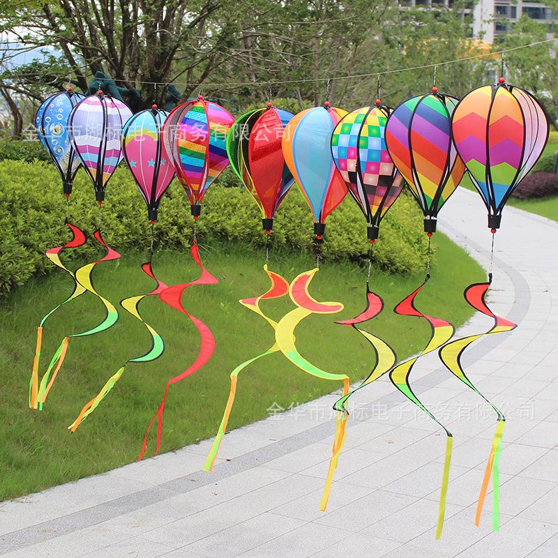 Rainbow Hot Air Balloon Wind Spinner: Rotating Seven-Color Garden Pinwheel with Sequins for Outdoor Decoration