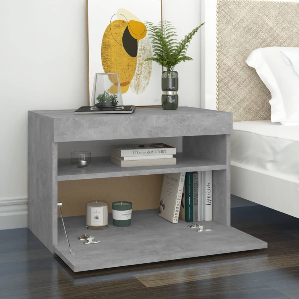 Nightstands with LED Lights 2 Pcs Concrete Grey 60 X 35 X 40 Cm