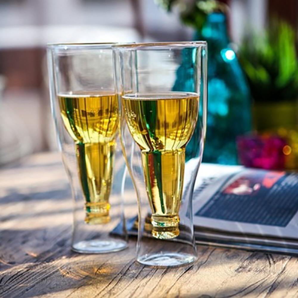 Manual Blown Transparent Glass Juice Cup, Irregular Creative Double-layer Beer Red Wine Glass 350ml