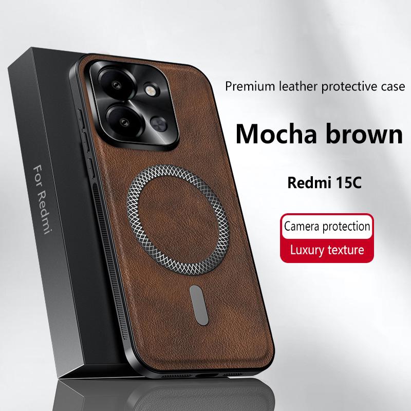 Pro Redmi 15C 4G Evropská verze Pouzdro Magnetické Elegantní Kožené Odolné proti opotřebení Plně krytý Objektiv Protiskluzový Okrajový Kryt Skořepina