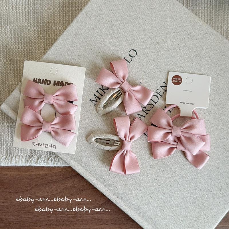 2Pcs Korean Version Children Sweet Pink Bow Hair Clip Side Broken Hair BB Clip Princess Style Rubber Band Hair Accessory