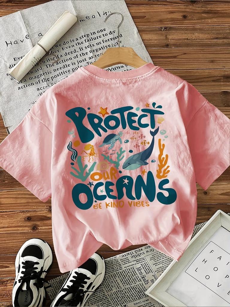 Retro Ocean Art 100% Cotton Women's Retro Print T-Shirt Soft Crew Neck Short Sleeve Top Vintage Shirt Design