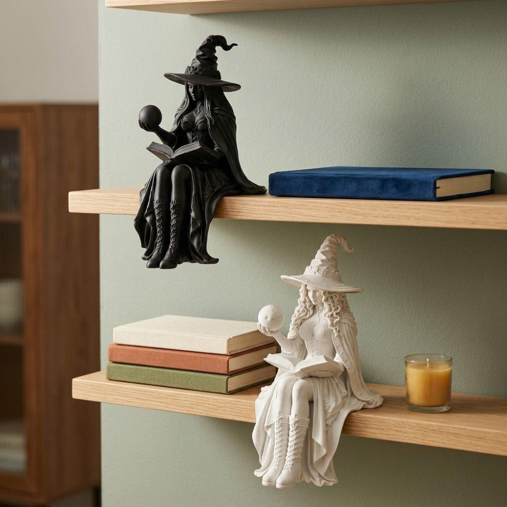 Con Palla Libro Strega di Halloween Sitter da Scaffale Strega che Legge Libro Scultura Decorazione Tavolo Casa
