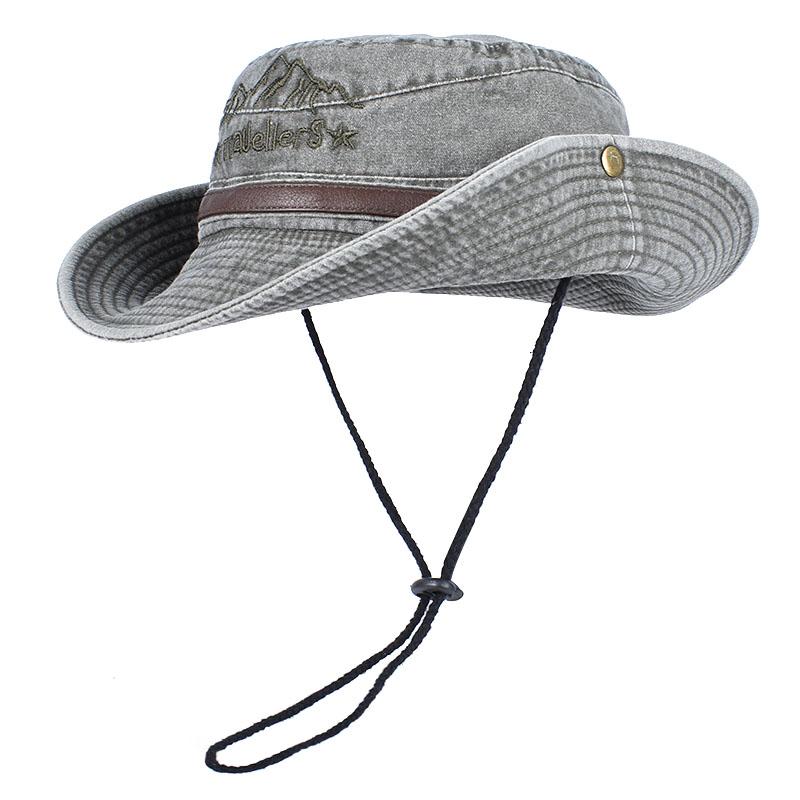 

Panama Sun Hat Fisherman Hat Man Women Summer Wide Brim Visor Fishing Bucket Hat Leather Belt Embroidered Waterproof Bob Femme About 58cm