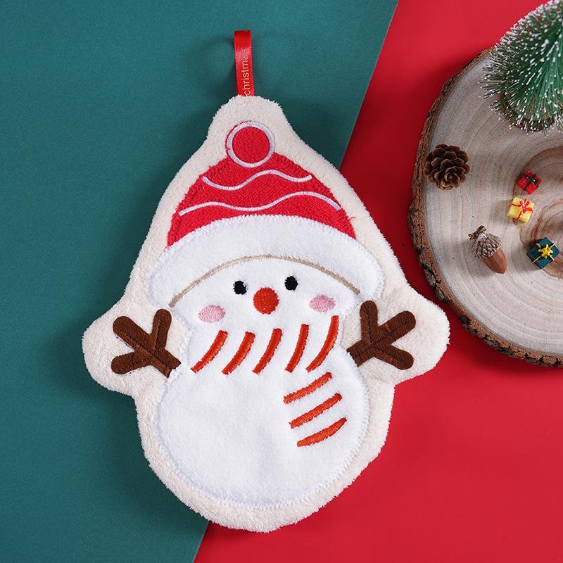 1Pc Christmas Hand Towel, Hanging Household Hand Towel, Kitchen And Bathroom Quick Drying Coral Fleece Christmas Towel