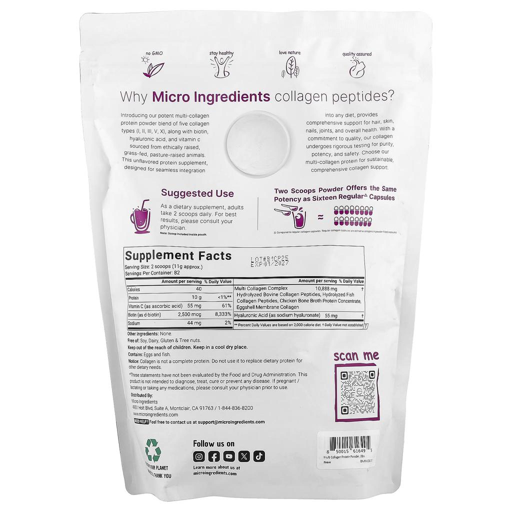 Multi Collagen Peptides, Types I, Ii, Iii, V, X, Unflavored, 907G (2Lb)