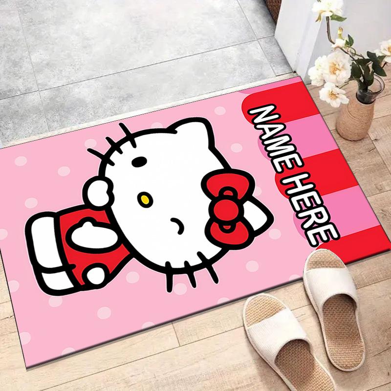 Custom HelloKitty Mat Personalized Name, Polyester Washable Indoor Entryway Rug, Gift for Christmas, Easter, Thanksgiving Day