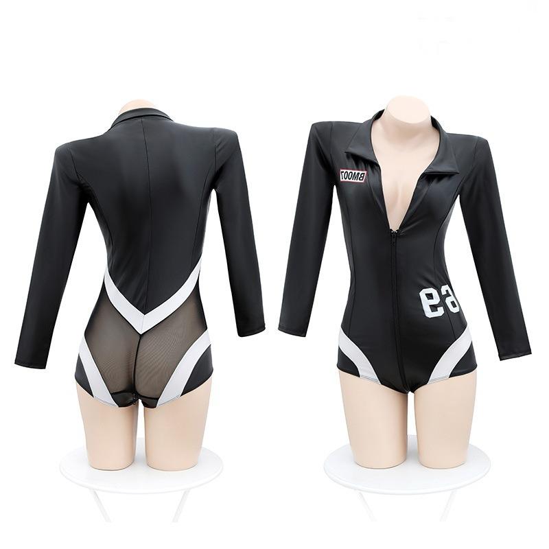 Zipper Sexy Open Crotch Glossy Leather Bodysuit For Women Erotic Hot Porn Shaping Catsuit Shiny Latex Sheath Leotard Crotchless