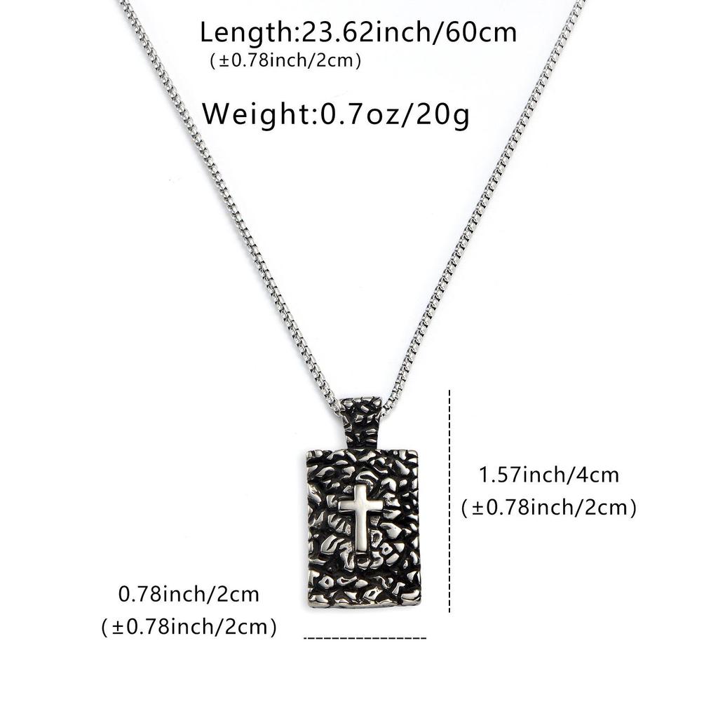 Men's Retro Stainless Steel Hammered Pendant Necklace with Long Box Chain