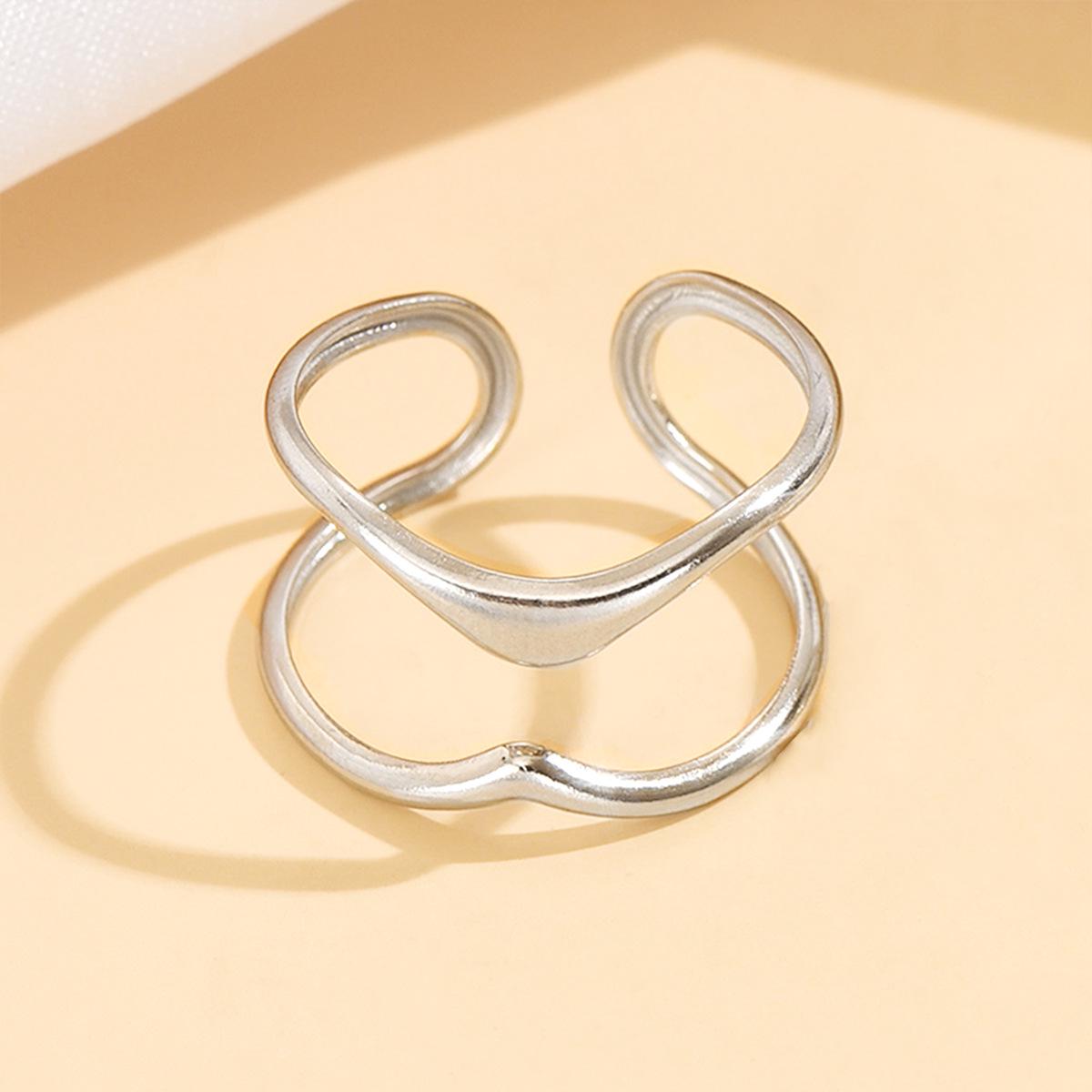 Stainless Steel Double Row Geometric Ring – Minimalist, Adjustable, European & American Style