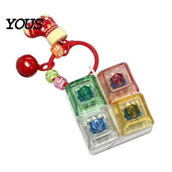 Portable Sensory Toy for Anxiety Christmas Mechanical Keyboard Fidget Keychain, Push Button Stress Relief Tree Hanging Ornament with Reindeer