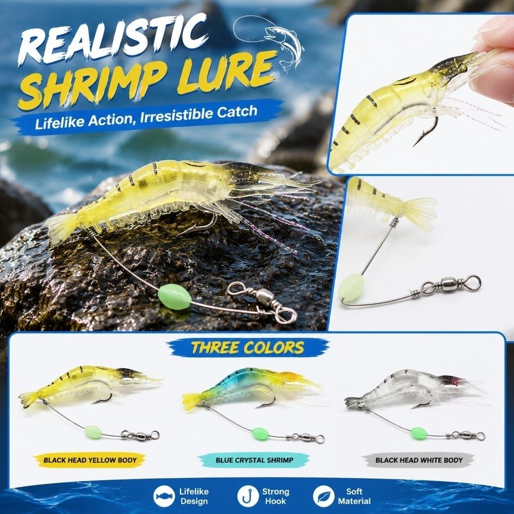 Soft Shrimp Fishing Lure 9cm 6g Bionic Soft Bait with Hook Night Glow Lifelike Shrimp Shape for Predator Fish Fishing