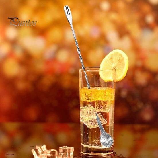 Milk Froth Mixer Spoon Dual Head Bar Spoon, Cocktail Mixing Stirrers with Long Handle, Food Grade Stirrer Stainless Steel Drink Trident Tip for Coffee