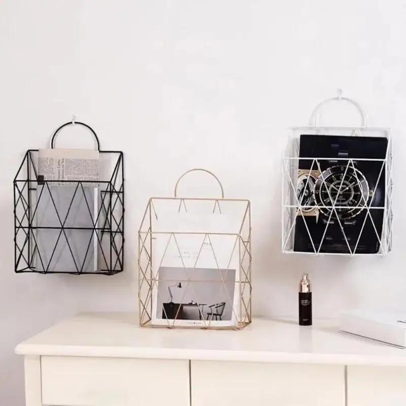 Simple Ironwork Gift Basket Wall Hanging Decoration Rack News Newspaper Sundries Storage Basket Storage Bag