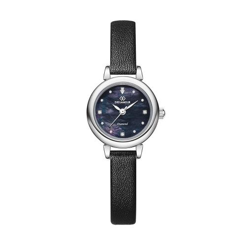[D'EUX AMOUR] D'EUX AMOUR Women's Diamond Leather Band Watch DAW3102L-BK