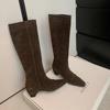 5.5cm Pointed Toe Chunky Knee High Boots Women Fall Winter Fashion Slim Fit Riding