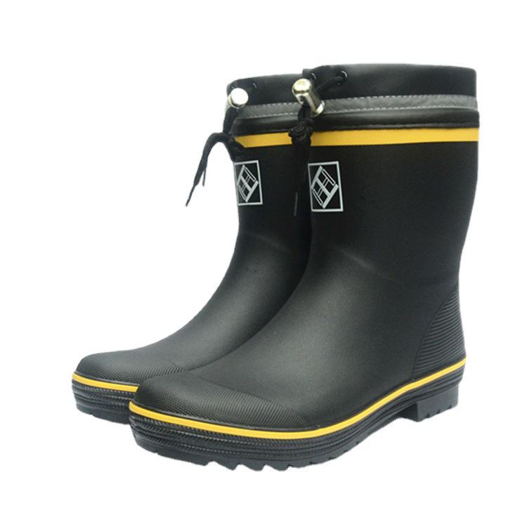 H013 Bottes de Pluie Mi-Tige pour Homme Doublées de Velours en Caoutchouc pour la Pêche et l'Extérieur - Style Japonais et Coréen