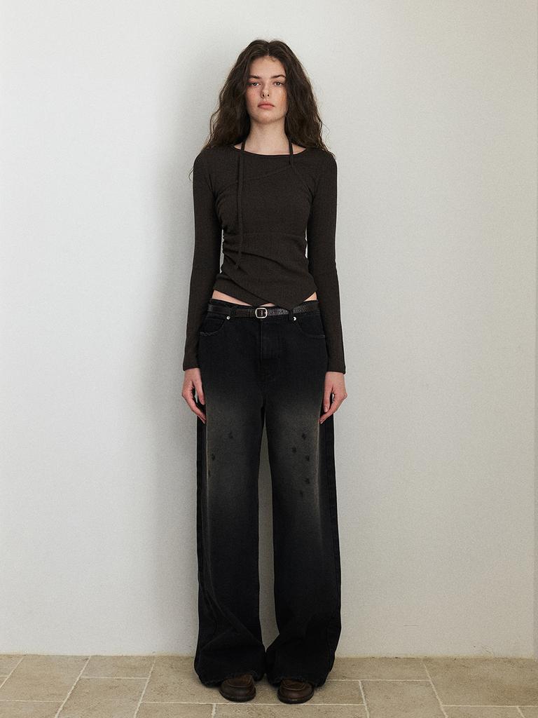 ETMON Damaged Black Denim Pants Black