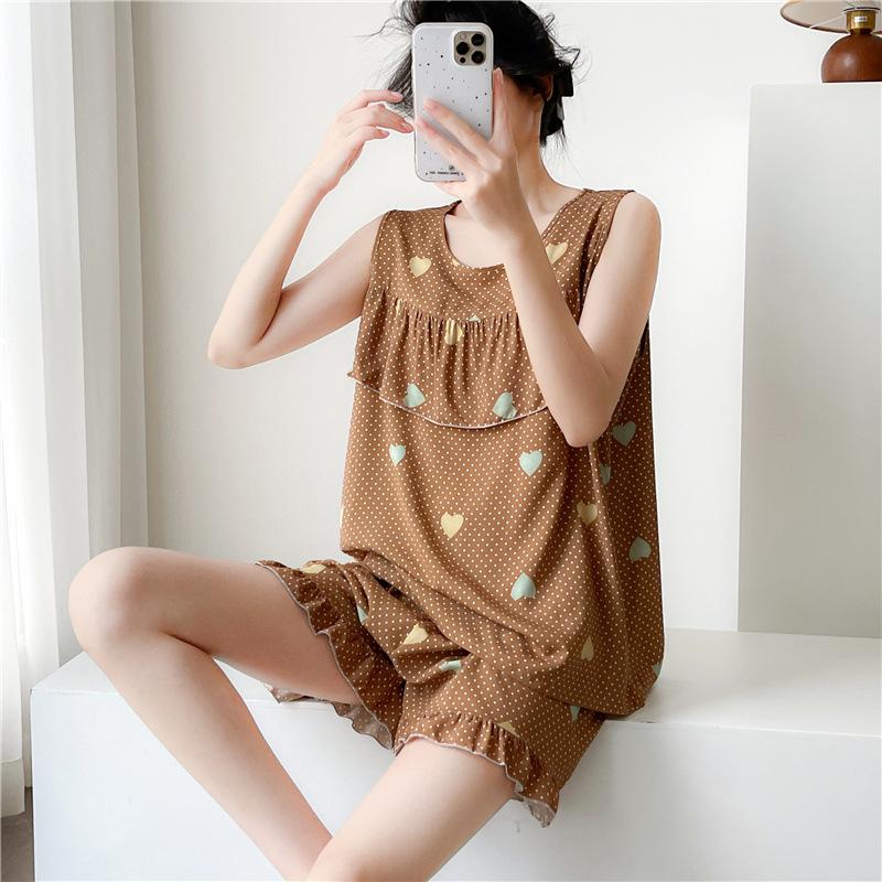 Women's Summer Ultra-Thin Cotton Satin Pajamas Set With Shorts And Sleeveless Vest, Cool Comfort Home Wear For Hot Weather