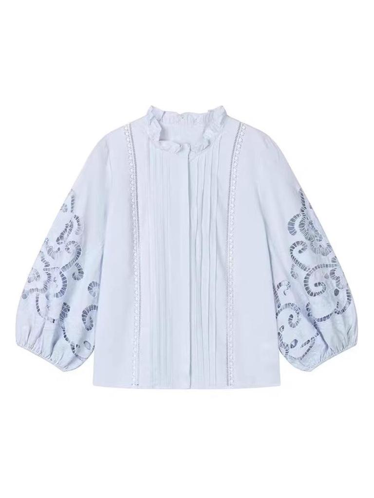 Spring 2026 Elegant White Embroidered French Blouse