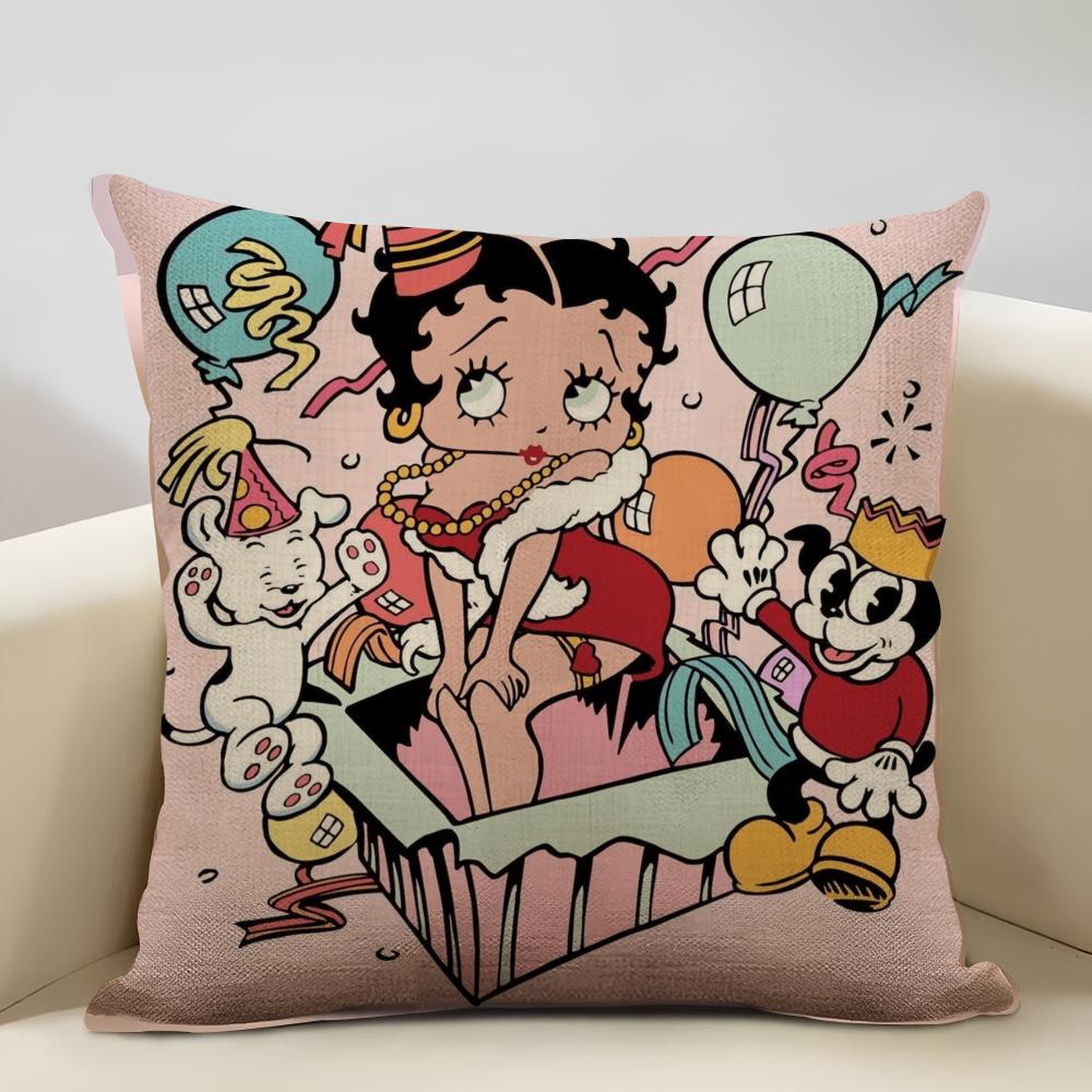 Betty Boop Cushion Cover Household Decoration Linen Sofa Cushion Cover: Skin-Friendly & Breathable with Invisible Zipper