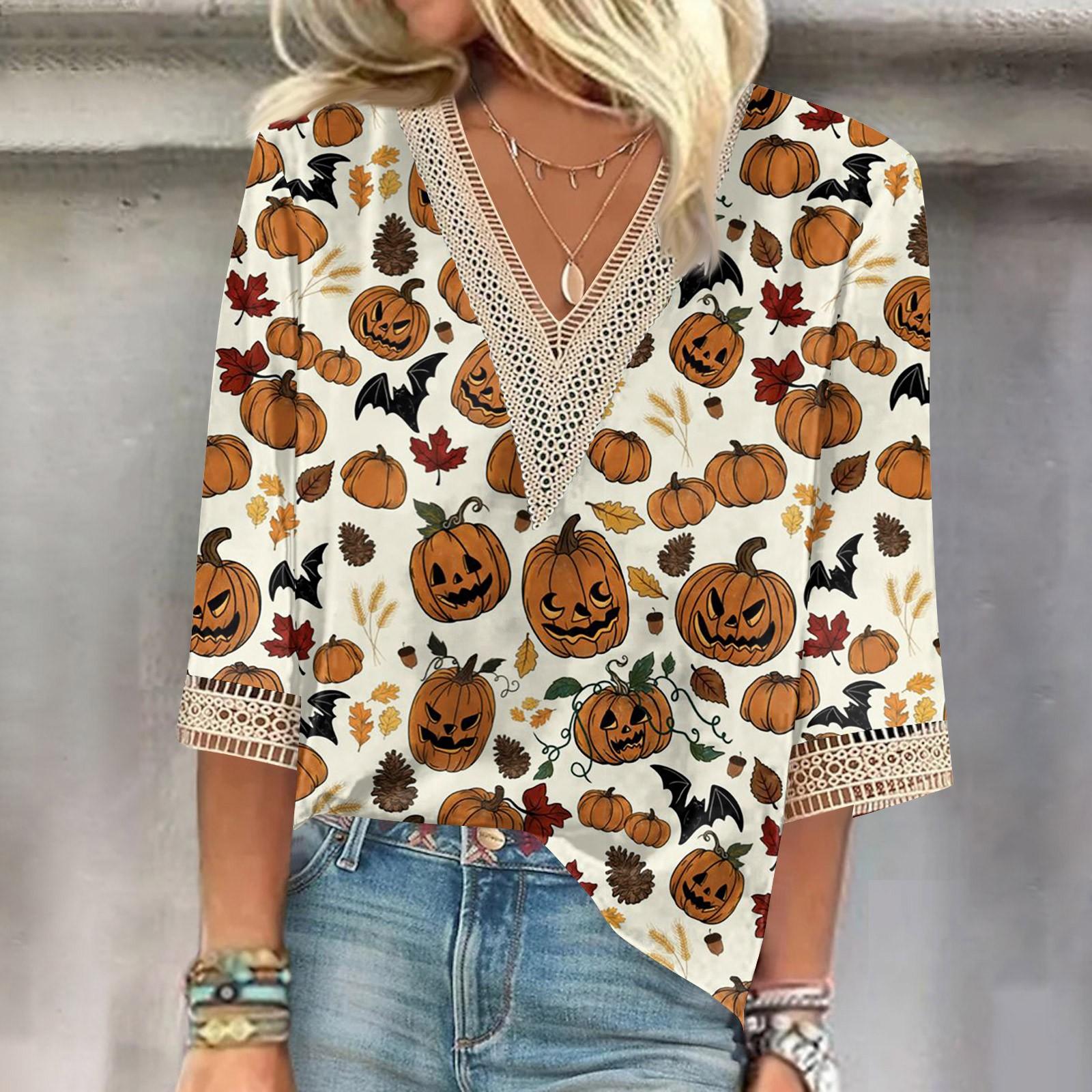 

Женский модный повседневный топ с v-образным вырезом и укороченными кружевными рукавами на Хэллоуин XXL жёлтый