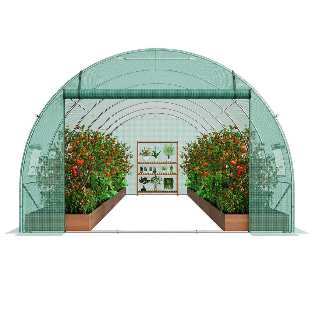 Walk-in Tunnel Greenhouse 19.36x9.68x6.5ft Galvanized Frame PE Cover Green