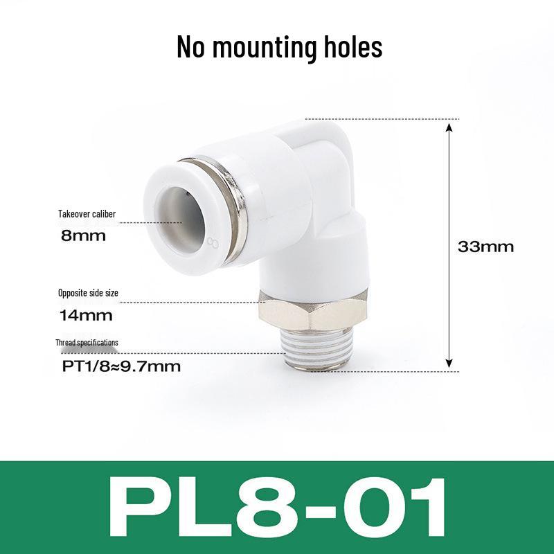 Premium White Male Thread Elbow PL8-02 Pneumatic Connector, 4-M5/6-01/10-03/12-04 Air Tube