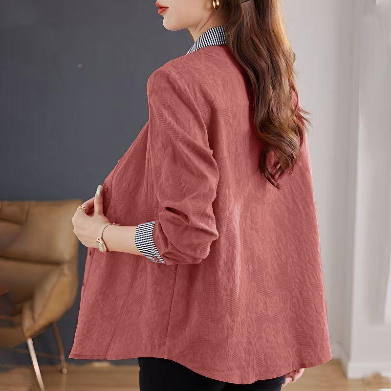 Spring Thin Long Sleeve Shirt Women Fashion Loose Fit Hong Kong Style Linen Blouse