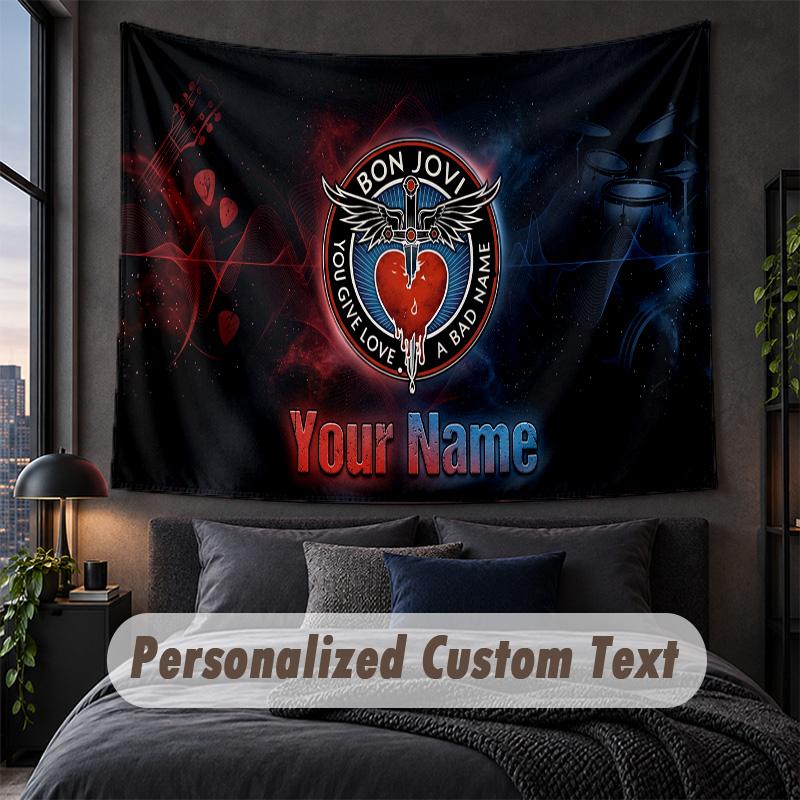Custom Name Text Tapestry,Bon Jovi Decorative Wall Hanging, Background Tapestry For Home Bedroom