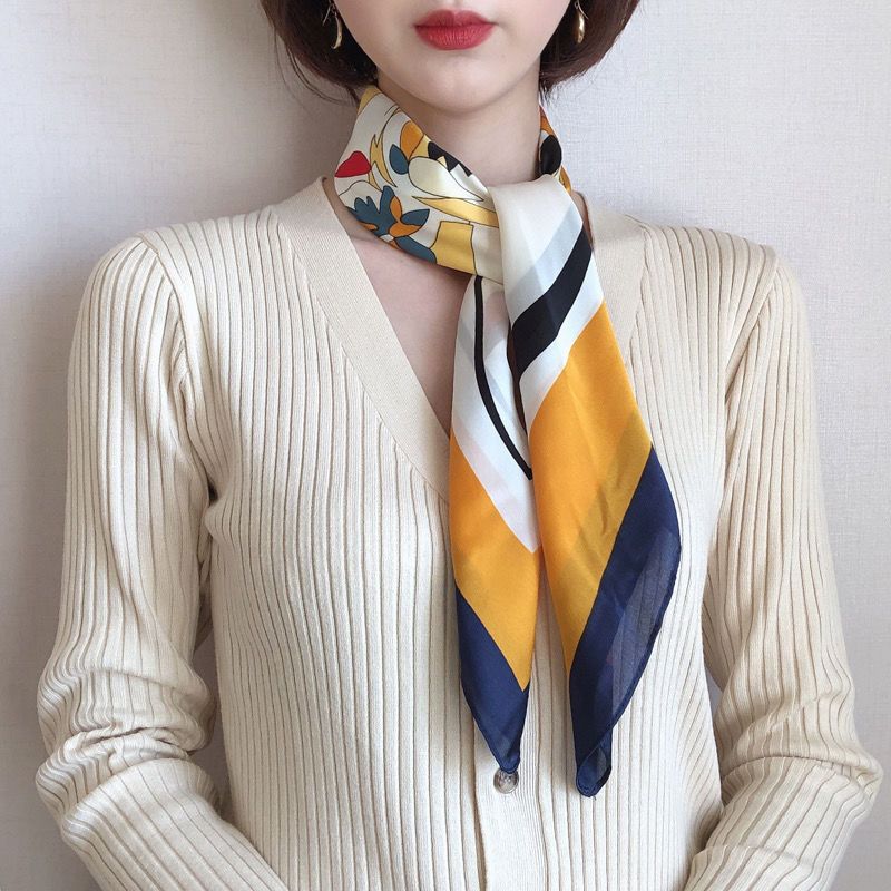 Small Square Silk Scarf Women's: Korean-style Perfect for Professional Looks Versatile as Spring/Autumn Decor Scarf & Summer Thin Necktie