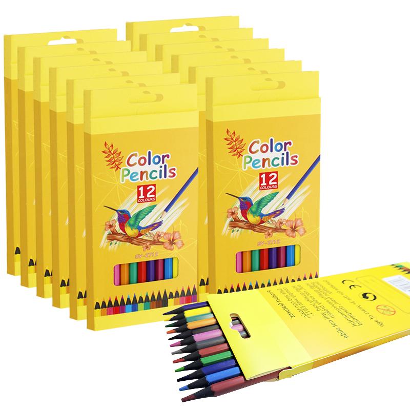 

12 boxes 12-Color Hexagonal Colored Pencils with Dazzling Black Pen Holder, Safe Non-Toxic for Hand-Drawn Graffiti Animation Drawing 12 boxes