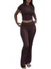 Women's Two Piece Workout Set Crewneck T-Shirt Low Waist Flare Pants Tracksuit