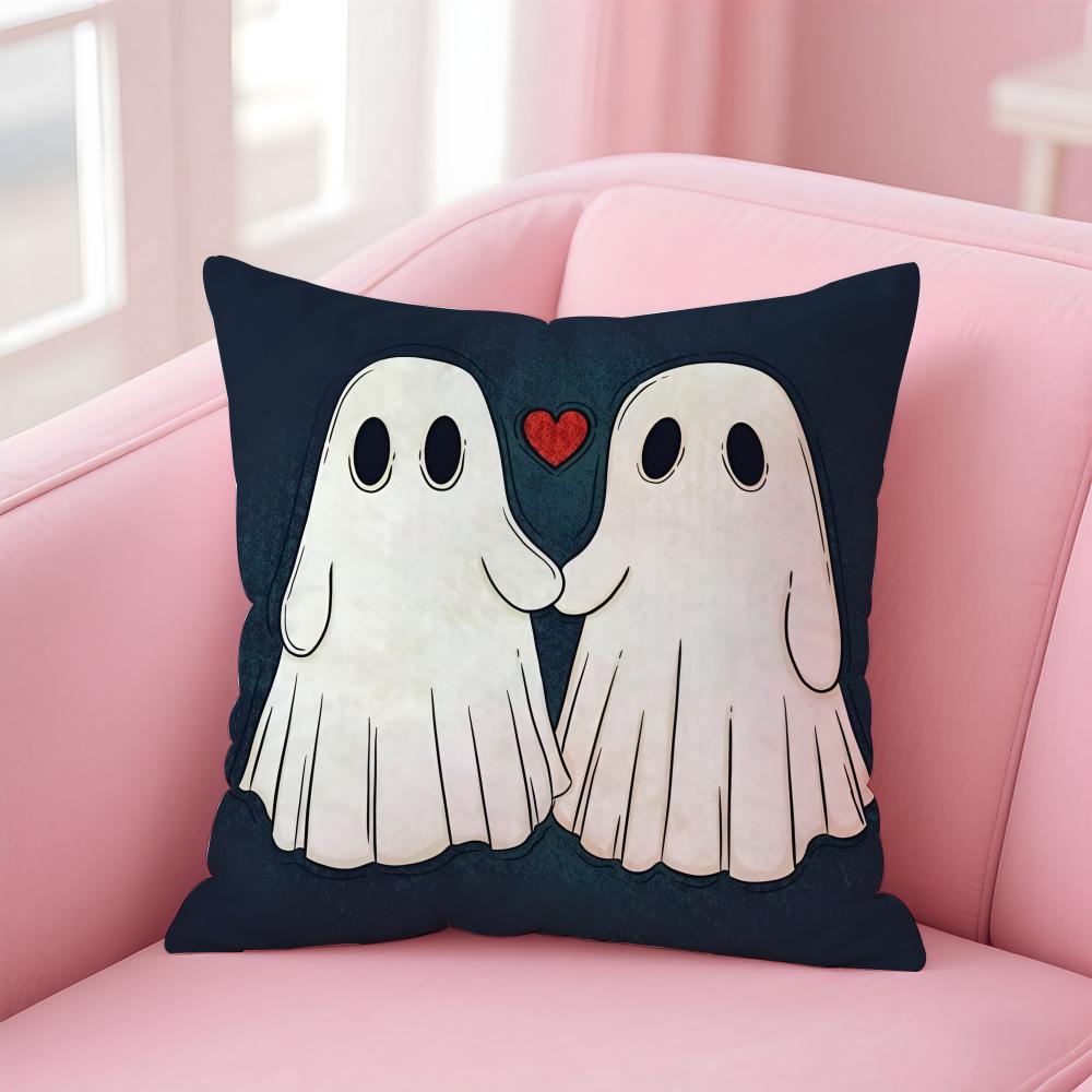 Funny Anime Cute GGhost Couple Cushion Cover Pillowcase Short Plush Invisible zipper Room Sofa Cushion Cover