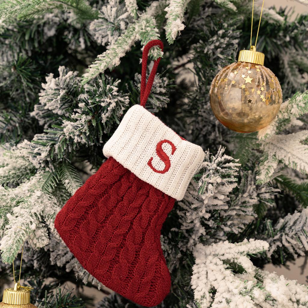 Letters Christmas Stocking New Knitting Christmas Tree Pendant Decorations For Home Xmas Gift Snowflake Alphabet Christmas Socks