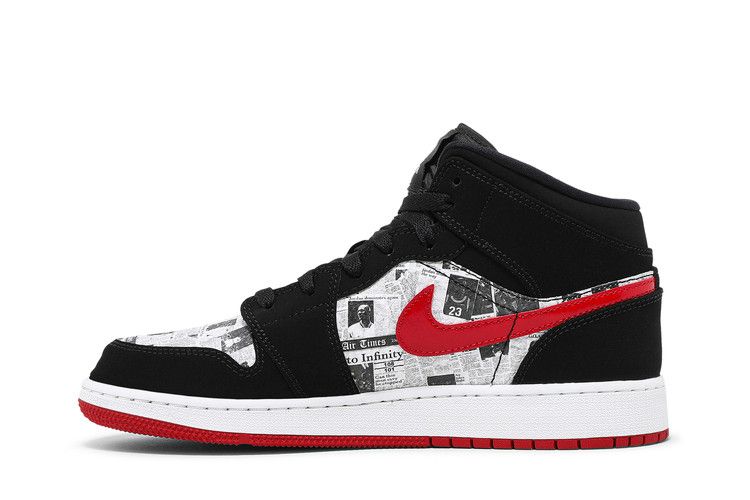Kids' Sneakers Nike Jordan 1 Mid Newspaper Air Times (GS) Black/Gym Red-White