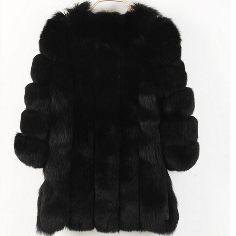 

Autumn and Winter New Fashion Coat Women s Medium and Long Imitation Fox Fur Coat L чёрный