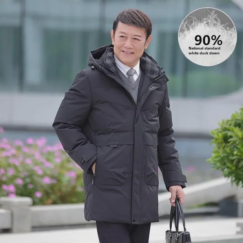Men's 2024 Winter Hooded Down Jacket - Medium Length, Thick, and Warm for Middle-aged and Elderly