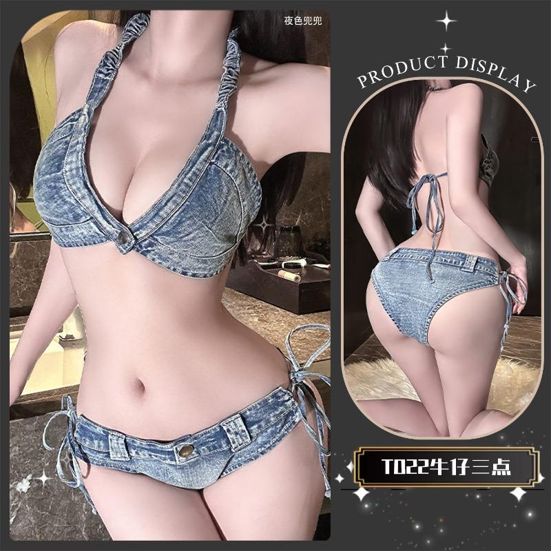 Erotic underwear sexy female ripped denim low waist spice girl temptation free qqny bikini new model
