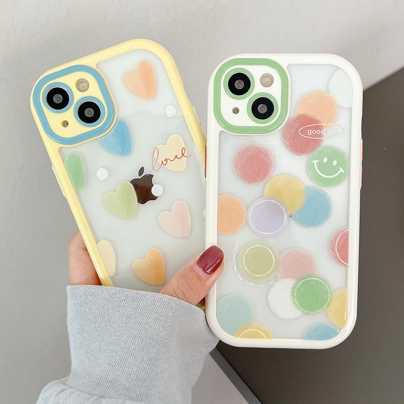Liebe Herz Lächelndes Gesicht Muster Acryl Handyhülle für Iphone 13 11 12 14 Pro Max Xs Xr X 14 Plus Soft Bumper Hard Back Cover