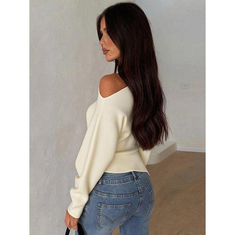 Shemoda Early Autumn Asymmetrical One-Shoulder Cold-Shoulder Long Sleeves Tops Fashion All-Match Sexy Slim Fit Slit Niche Style T-shirt