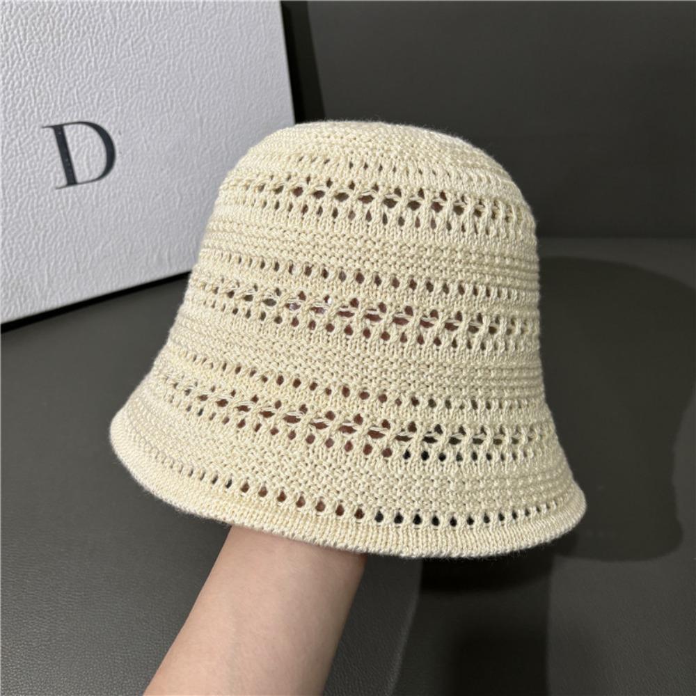 Knitted Sun Hat Wide Brim Hollow Beach Cap Casual Fisherman Hat