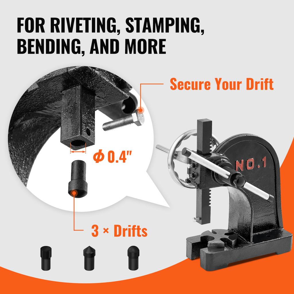 SucceBuy Arbor Press 1 Ton Manual Arbor Press with Handwheel CastIron Heavy-duty Manual Desktop Arbor Press for Stamping Bending