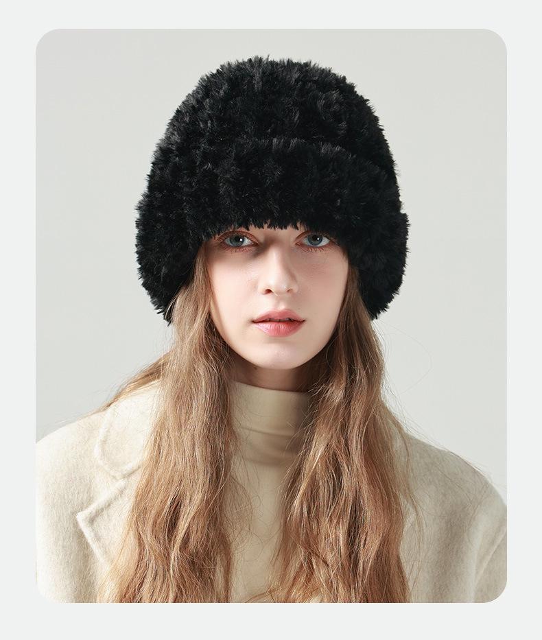 Women's Large Head Circumference White Knitted Wool Beanie - Fluffy, Warm, and Face-Slimming for Autumn and Winter